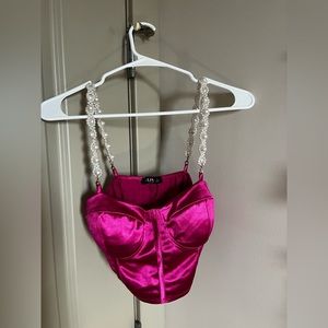 Pink satin Bustier with pearl straps